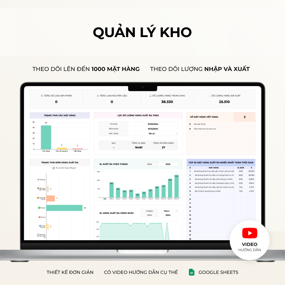 Theo dõi & Quản lý kho - Google sheet template