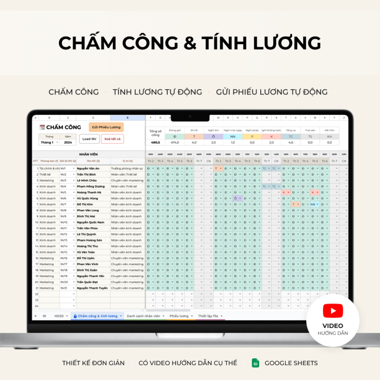 Chấm công & tính lương tự động (Cập nhật luật 2026 mới nhất) - Google Sheets