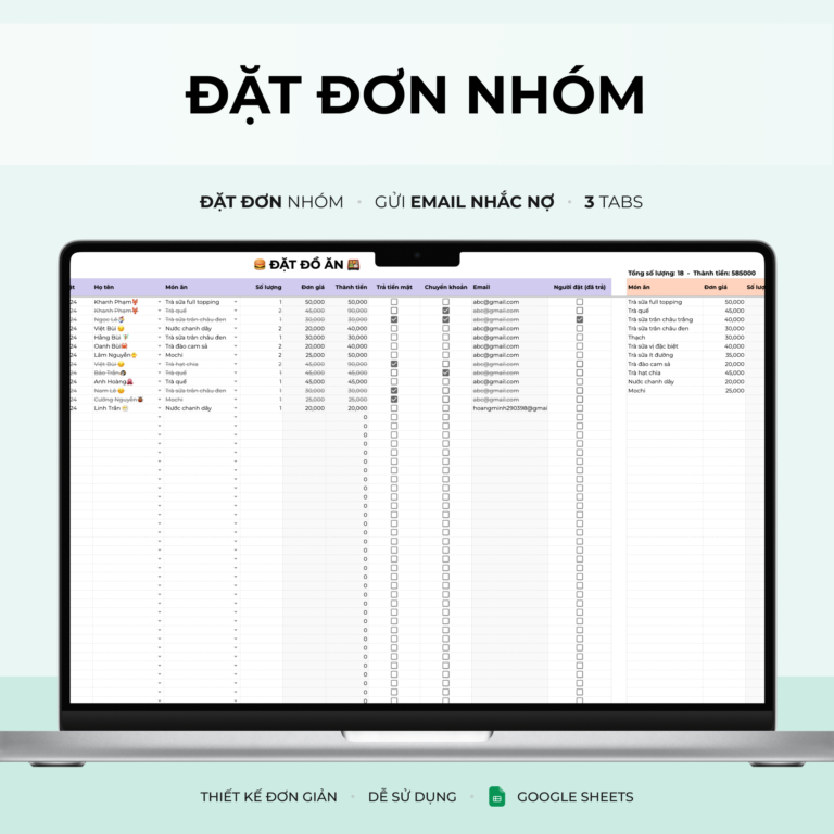 Đặt đơn nhóm - Google Spreadsheets Template