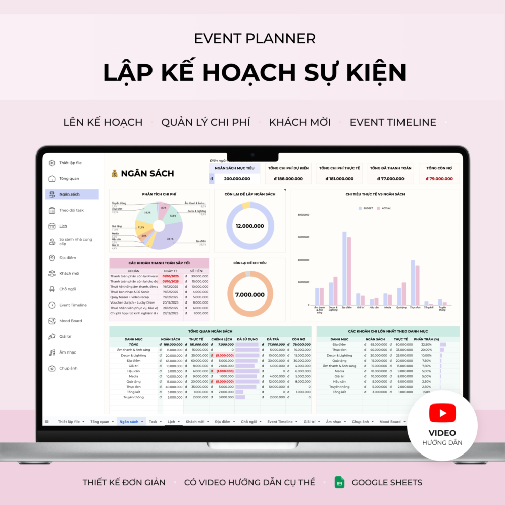 Quản lý sự kiện - Event Planner - Google sheets Template