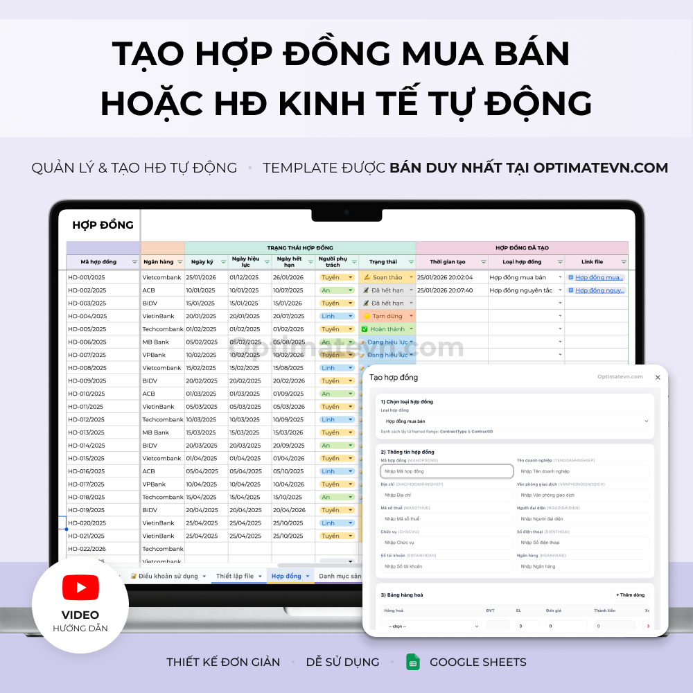 Quản lý và tạo hợp đồng mua bán, hợp đồng kinh tế tự động - Google Sheets
