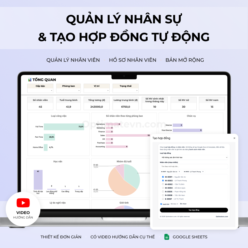 Quản lý nhân sự & Tạo hợp đồng lao động tự động - Google Sheets