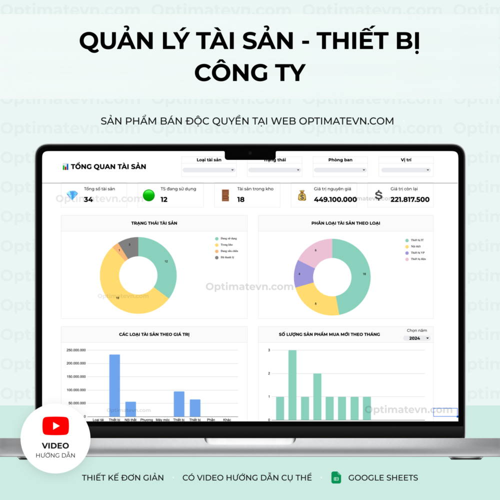 Quản lý tài sản, thiết bị công ty - Google sheets Template