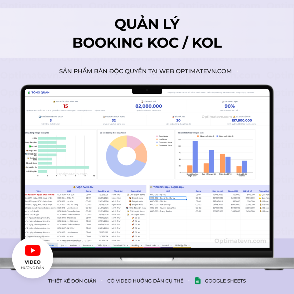 Quản lý Booking KOC/KOL - Google Sheets Template
