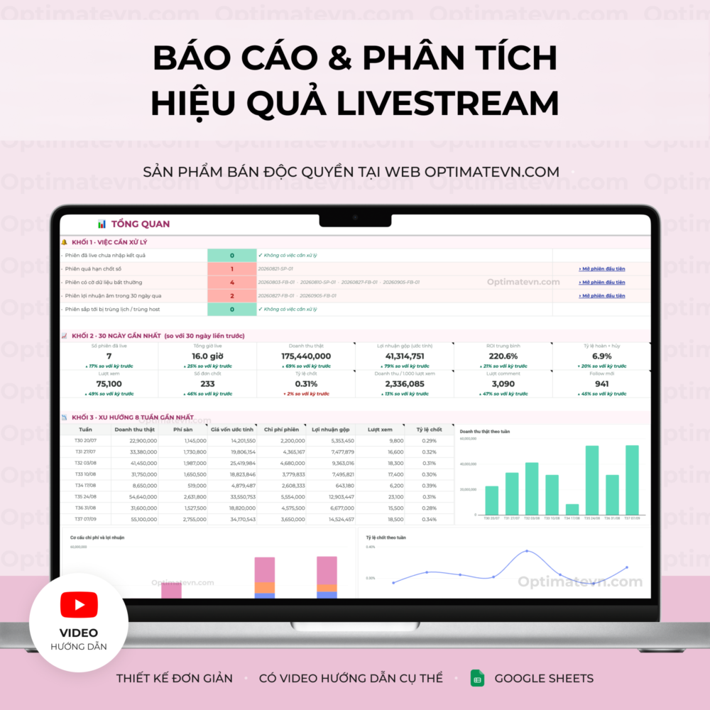 Báo cáo và phân tích hiệu quả Livestream - Google sheets template