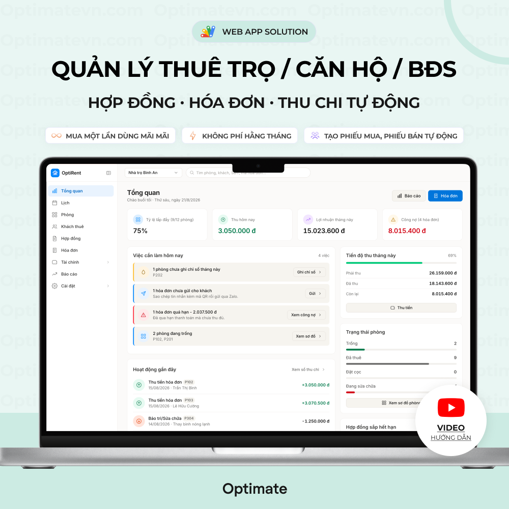 Quản lý cho thuê phòng, căn hộ, bất động sản - Web App