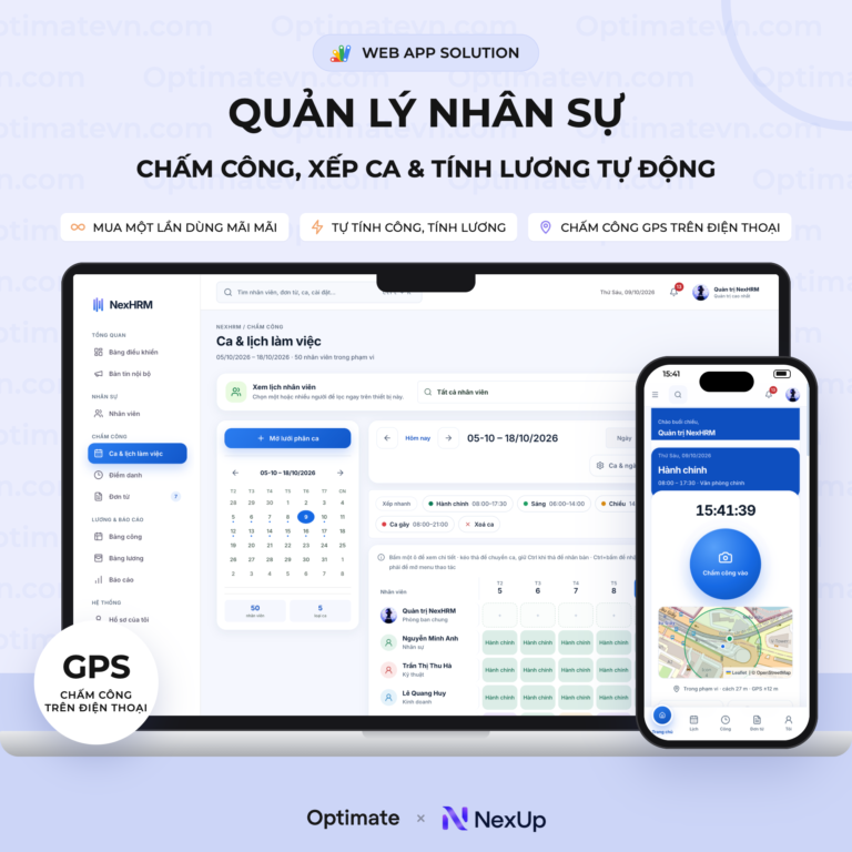 Quản lý nhân sự, chấm công GPS, xếp ca và tính lương - Web App