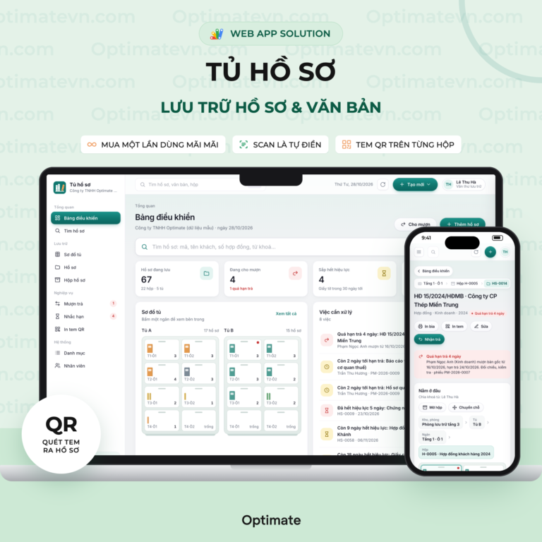 Tủ hồ sơ - Quản lý lưu trữ hồ sơ, văn bản, scan tự điền & tem QR - Web App