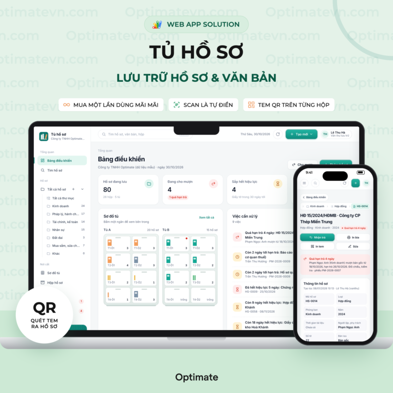 Tủ hồ sơ - Quản lý lưu trữ hồ sơ, văn bản, scan tự điền & tem QR - Web App